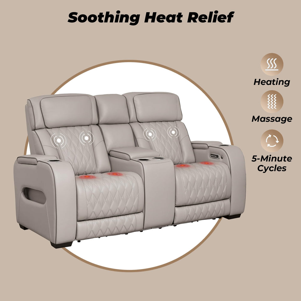 Signature Design by Ashley Boyington Contemporary Leather Match Power Reclining Sofa with USB Charging Ports, LED Lights and Adjustable Headrest, Light Gray