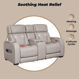 Signature Design by Ashley Boyington Contemporary Leather Match Power Reclining Sofa with USB Charging Ports, LED Lights and Adjustable Headrest, Light Gray