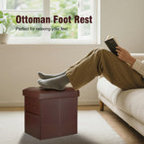 Storage Ottoman Foot Rest Stool, Foldable Leather Footstool Storage Bench with Thicker Foam Padded Seat. Foot Rest Under Desk for Living Room Bedroom 350 lbs, 17x13x13 in, Brown