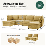 HULALA HOME 127'' Modular Sectional Sofa, Oversized U Shaped Couch with Storage Ottoman, Comfy Chenille Sofa with Deep Seat, 6 Seat Convertible Couches for Living Room, Beige