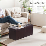 AmasSmile Footrest Ottoman Bench with Storage,34Inch Black Leather Footstool, Coffee Table, Padded Seat, Storage Chest,Blanket Store with Flipping Lid for Livingroom and Bedroom