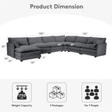 ROWHY 150'' Modular Sectional Sofa Cloud Couch, Corner Sofa Big Comfy Corduroy Oversized L Shaped Couch with 4 Pillows, Chaise, Ottoman, Deep Seat Couches for Living Room Office, Dark Grey