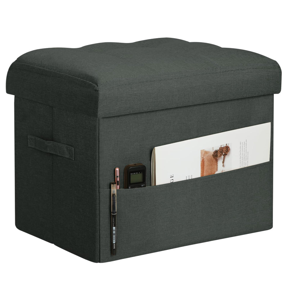 Storage Ottoman with Extra Thick Foam Padded Seat, Foldable Foot Rest Stool with Linen Fabric, 43L Ottoman with Storage Bench for Bedroom Living Room, Holds Up to 300lbs, 17x13x13in, Dark Gray