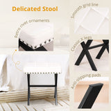 LUE BONA Square Linen Makeup Stool, Metal X Legs, Small Ottoman Stool Chair for Vanity, Modern Padded Seat Foot Rest for Makeup Room, Bathroom