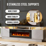 OneBlis 70" TV Stand for Living Room, Modern Entertainment Center & Media Console, Fits TVs up to 80", Storage Cabinet with Shelves, 36" Electric Fireplace with LED Flame (All Black)