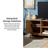 Walker Edison Chloe Curved Reeded TV Stand, Sliding Doors, 65 Inch, 60 inch, Mocha