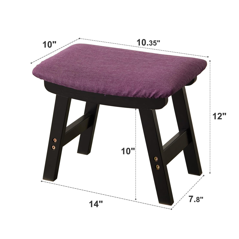 Foot Stool,Ottoman,Bamboo Small Sofa Foot Rest Under Desk,Extra Seating for Living Room, Bedroom and Kitchen(Brown Stool Legs - Beige Surface)