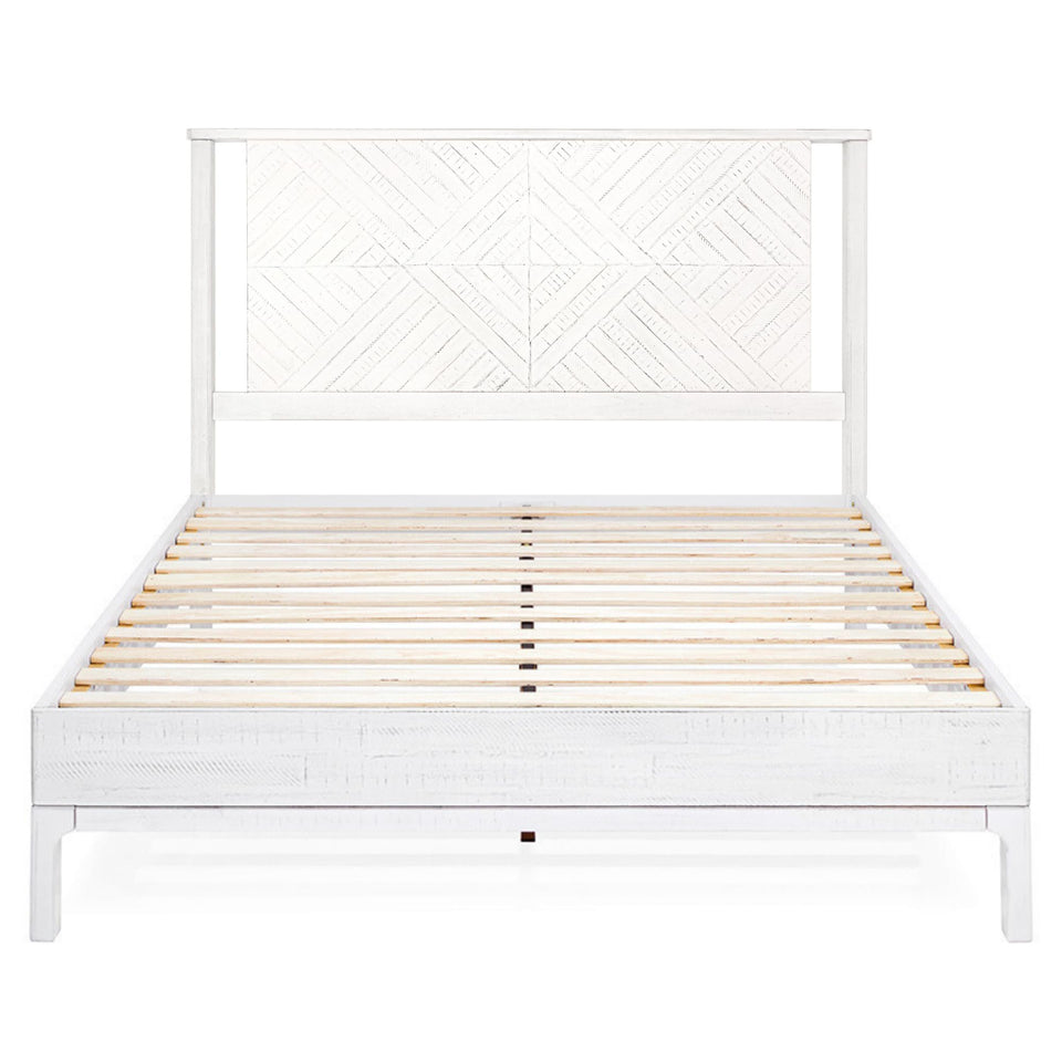 Bme Vivian 14 Inch Deluxe Bed Frame with Headboard, Rustic & Scandinavian Style with Solid Acacia Wood, No Box Spring Needed, 12 Strong Wood Slat Support, Easy Assembly, King, Rustic Golden Brown