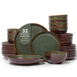 Pokini 24 Piece Dinnerware Sets for 8, Modern Stoneware Plates and Bowls Setst, Perfect for Family Gatherings & Holiday Celebrations, Easy Cleaning Dishes Set, Stack Compactly Dishware, Brown Green