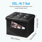 Bsketa Storage Ottoman, Folding Foot Stool with Thicker Foam Padded Seat Small Leather Storage Ottoman Bench Foot Rest for Living Room Foldable Coffee Table 17x13x13in,Black