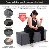 DocSafe Storage Ottoman with Lock,Fireproof Folding Ottoman Foot Rest Stool Storage Chest with Storage Safe for Important Documents,Waterproof 17 Inches Short Ottoman Foot Stool with Handles,Black