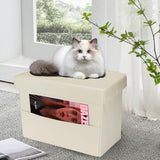 AmasSmile Storage Ottoman Folding Foot Rest Stool, Leather Footstool Bench, Short Ottoman Stool, Storage Foot Rest Store, Books (Black, 17" D x 13" W x 13" H)