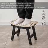 Foot Stool,Ottoman,Bamboo Small Sofa Foot Rest Under Desk,Extra Seating for Living Room, Bedroom and Kitchen(Brown Stool Legs - Beige Surface)