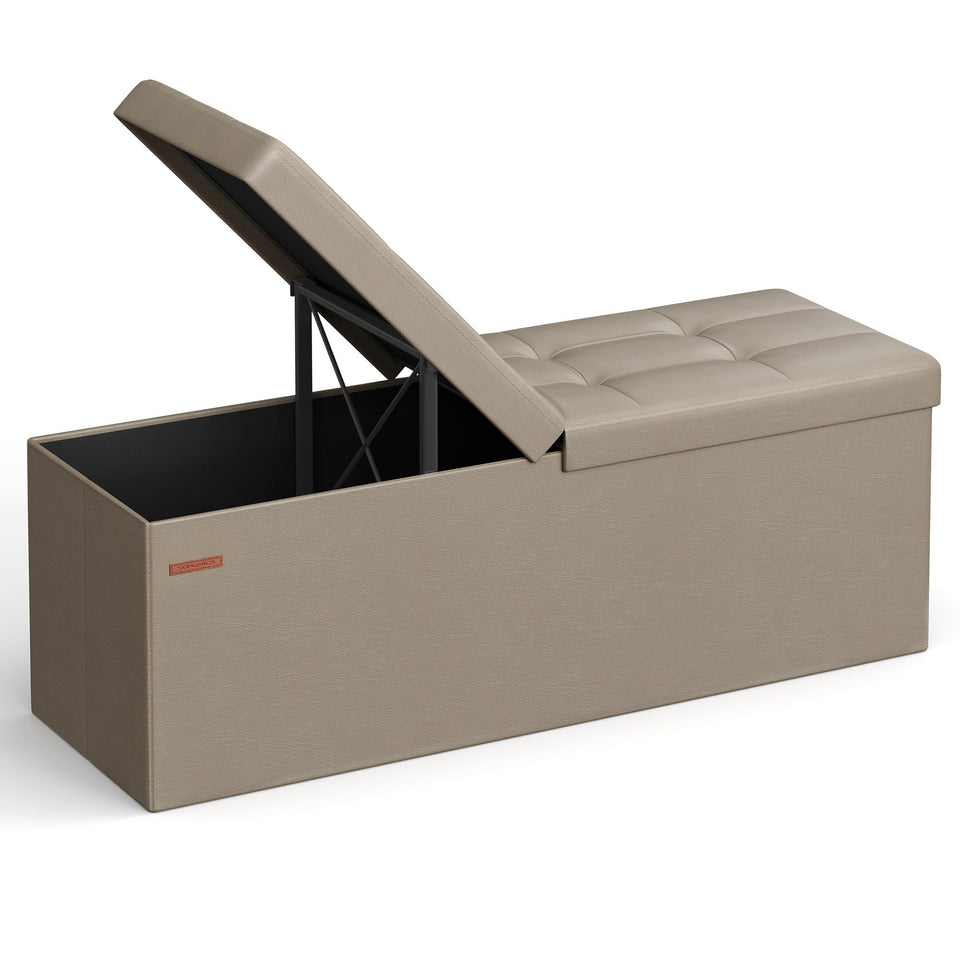 SONGMICS MAZIE Collection - 30 Inches Storage Ottoman Bench with Flipping Lid, Storage Chest Footstool, Load 660 lb, for Entryway, Living Room, Bedroom, Synthetic Leather, Black ULSF45BK