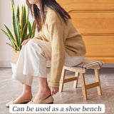 Foot Stool,Ottoman,Bamboo Small Sofa Foot Rest Under Desk,Extra Seating for Living Room, Bedroom and Kitchen(Brown Stool Legs - Beige Surface)