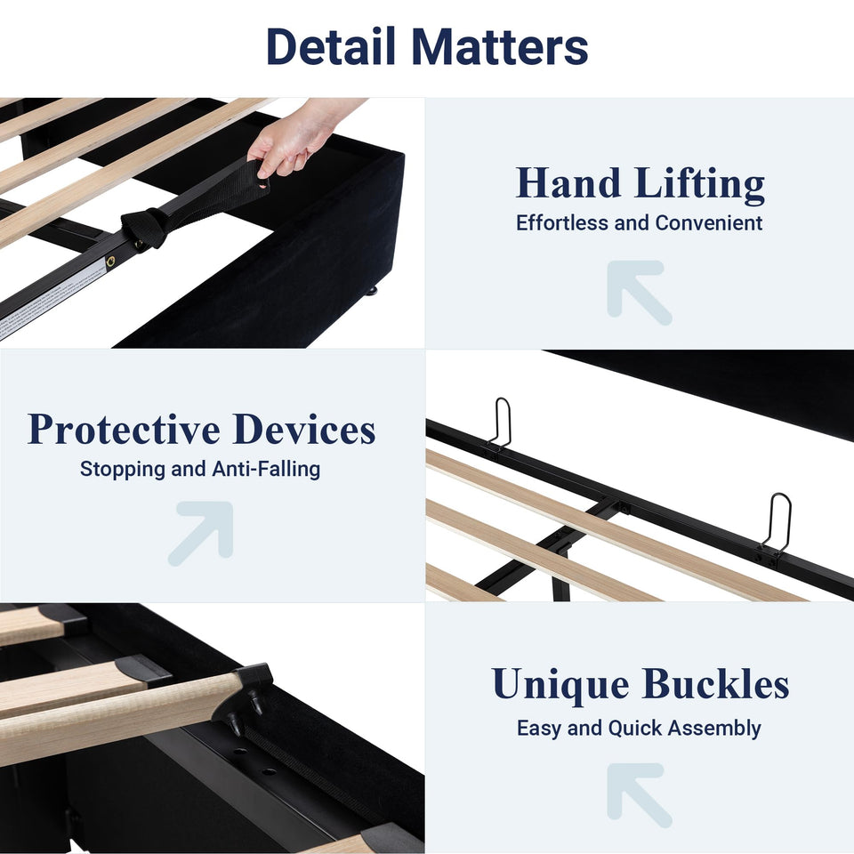 Allewie King Size Lift Up Storage Bed, Modern Wingback Headboard, Hydraulic Support, No Box Spring Needed, Light Beige