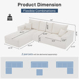 Sectional Cloud Boneless Sofa Couches for Living Room-113'' Beige 3 Seater U-Shaped Modern Lounge Couch-No Assembly Modular Corduroy Convertible Sponge Sleeper Sofas with Chaise for Home House