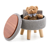 Wimarsbon Pouf Ottoman, 100% Cotton Knitted Boho Footstool, Round Footrest with Non-Skid Wood Legs, Home Décor Handmade Pouffe, Leisure Floor Step Stool for Living Room (Beige)