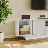 UKAOCAI 86.61'' Tambour TV Stand for 55-85 Inch, Modern Entertainment Center with Large Storage Cabinet & Open Shelves, TV Console with Sliding Doors for Living Room, Bedroom, Natural