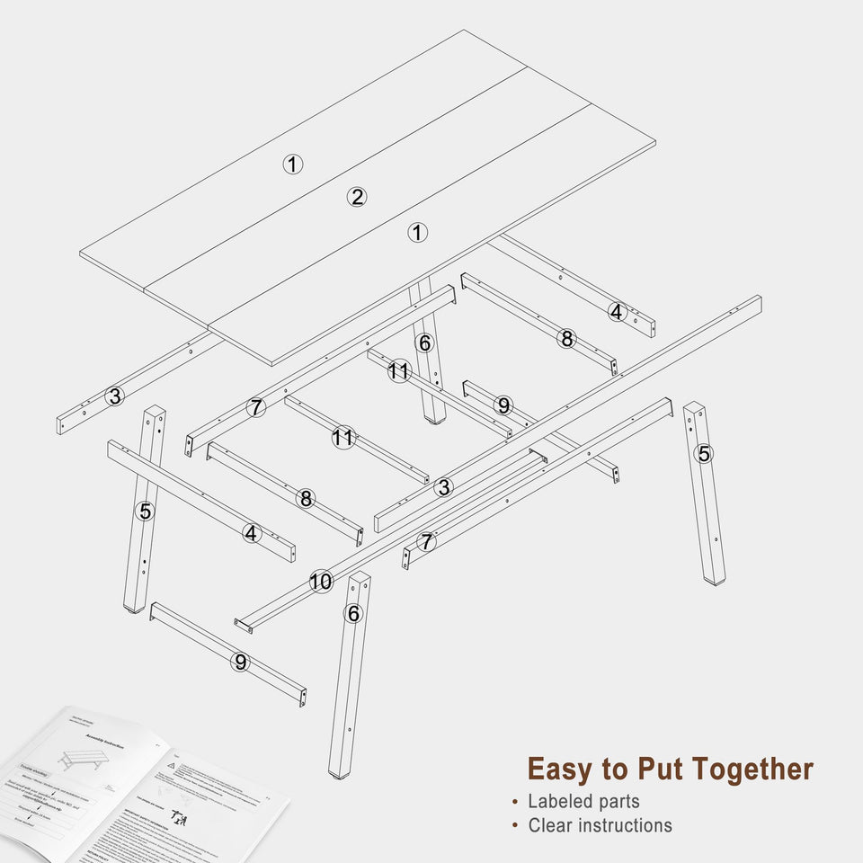 GarveeHome Industrial Dining Table for 6-8 People, 70.87" Long Wooden Kitchen Table with Sturdy Metal Frame & Rustic Brown Finish (Brown, 70.87" Long)