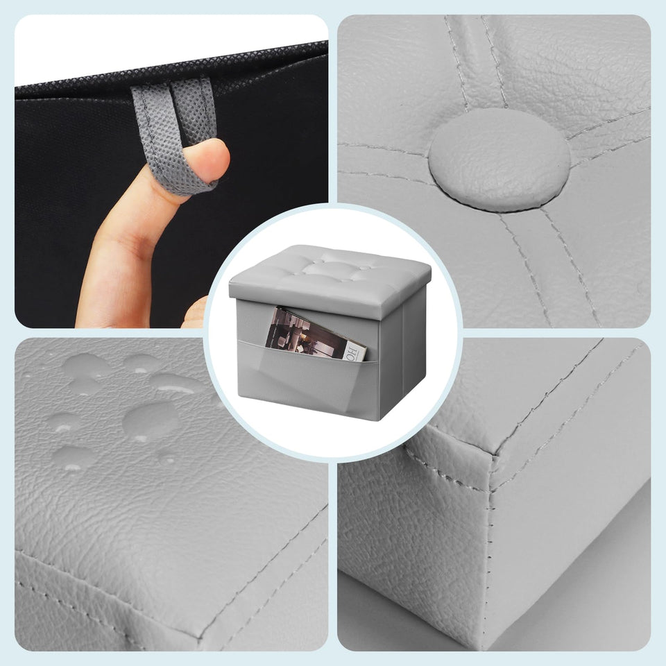 Bsketa Storage Ottoman, Folding Foot Stool with Thicker Foam Padded Seat Small Leather Storage Ottoman Bench Foot Rest for Living Room Foldable Coffee Table 17x13x13in,Black