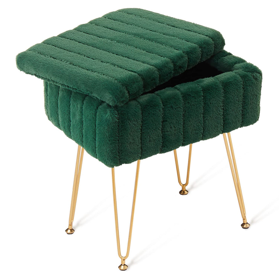 Wimarsbon Storage Ottoman, Vanity Stools with Metal Legs, 16.5" x 11.8" x 18" Modern Faux Mink Fur Footstool, Makeup Chair with Anti-Slip Feet, Accent Table,Footrest,Storage Bench for Bedroom