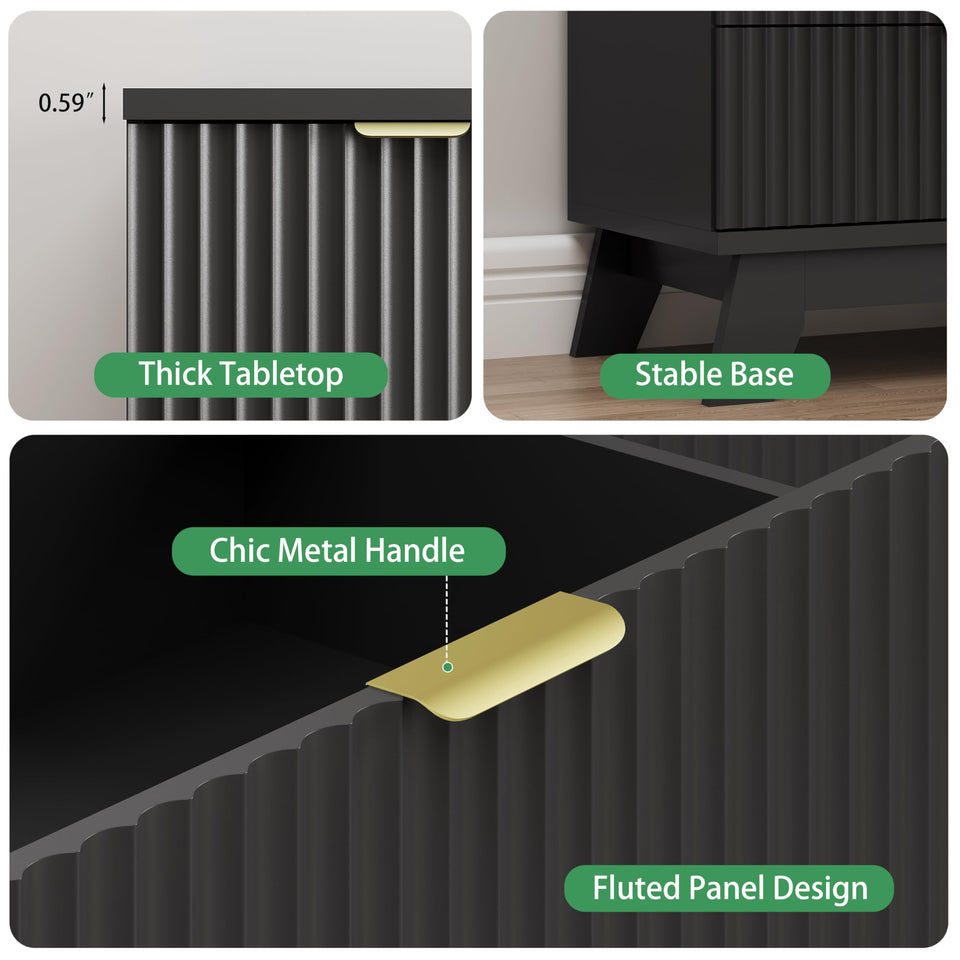 Fluted Dresser for Bedroom with 9 Drawers, 57" Wide Modern Chest of Drawers with Metal Handle, Wooden Dresser TV Stand, Wood Closet Clothes Storage Organizer for Living Room, Hallway, Natural Oak