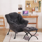 Welnow Lazy Chair with Ottoman, Modern Lounge Accent Chair with Armrests and a Side Pocket, Leisure Sofa Armchair, Reading Armchair with Footrest for Small Space, Dark Grey