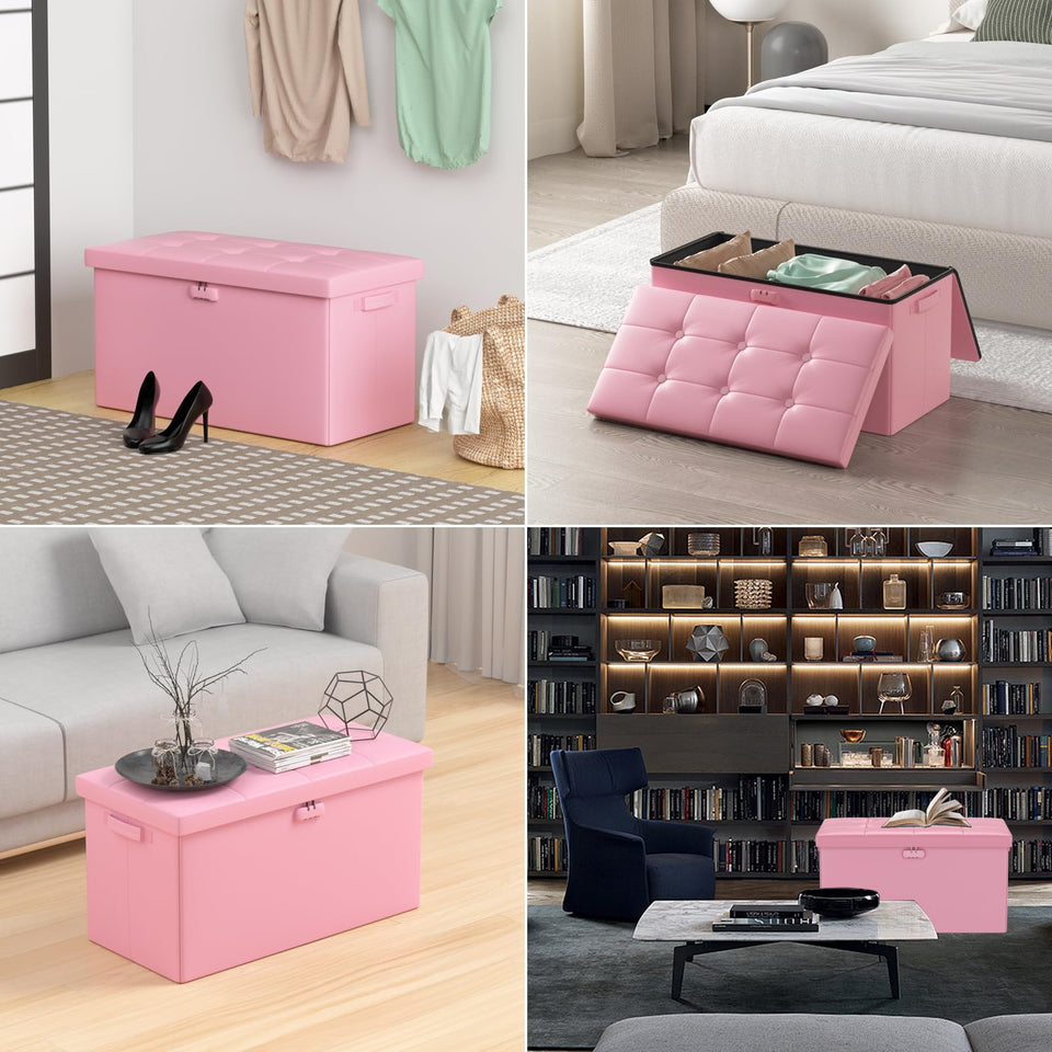 DocSafe Storage Ottoman with Lock,Fireproof Folding Ottoman Foot Rest Stool Storage Chest with Storage Safe for Important Documents,Waterproof 17 Inches Short Ottoman Foot Stool with Handles,Black