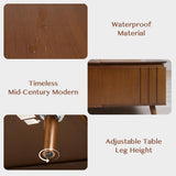 JOINICE, Round Coffee Table with Storage, Mid Century Modern Center Table with Sliding Cabinet Door, Fluted Dining Table for Living Room, Home Small Space, 31.5", Walnut