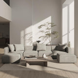 Acanva Luxury Modular Sectional Living Room Sofa Set, Modern Minimalist Style Couch with Ottoman and Chaise, L-Shape, Linen-Like Cream