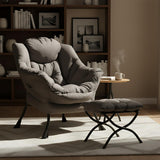 Welnow Lazy Chair with Ottoman, Modern Lounge Accent Chair with Armrests and a Side Pocket, Leisure Sofa Armchair, Reading Armchair with Footrest for Small Space, Dark Grey