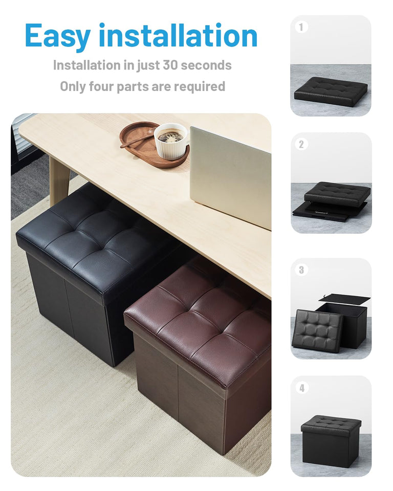 Bsketa Storage Ottoman, Folding Foot Stool with Thicker Foam Padded Seat Small Leather Storage Ottoman Bench Foot Rest for Living Room Foldable Coffee Table 17x13x13in,Black