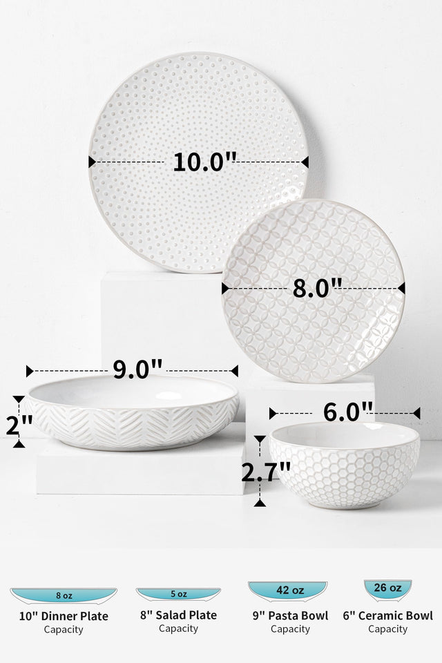 FOBENTA 24 Piece Dinnerware Sets for 8, Premium Stoneware Plates and Bowls Sets, Microwave & Dishwasher Safe, Elegant Dishes for Entertaining & Special Occasions – A Stunning Gift for Large Families