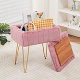 Wimarsbon Storage Ottoman, Vanity Stools with Metal Legs, 16.5" x 11.8" x 18" Modern Faux Mink Fur Footstool, Makeup Chair with Anti-Slip Feet, Accent Table,Footrest,Storage Bench for Bedroom