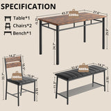 IRONCK Dining Table Set for 4, Kitchen Table with Upholstered Bench and 2 Chairs, Kitchen Table and Chairs Set for Small Space, Apartment, Rustic Brown