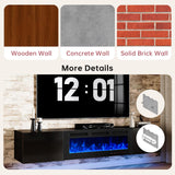 oneinmil 70" Floating TV Stand with 36" Electric Fireplace, Wall Mounted Fireplace Entertainment Center with Storage, Fire Place TV Console for Living Room, All Black