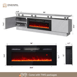 OneBlis 70" TV Stand for Living Room, Modern Entertainment Center & Media Console, Fits TVs up to 80", Storage Cabinet with Shelves, 36" Electric Fireplace with LED Flame (All Black)