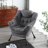 Welnow Lazy Chair with Ottoman, Modern Lounge Accent Chair with Armrests and a Side Pocket, Leisure Sofa Armchair, Reading Armchair with Footrest for Small Space, Dark Grey