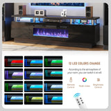 OneBlis 70" TV Stand for Living Room, Modern Entertainment Center & Media Console, Fits TVs up to 80", Storage Cabinet with Shelves, 36" Electric Fireplace with LED Flame (All Black)
