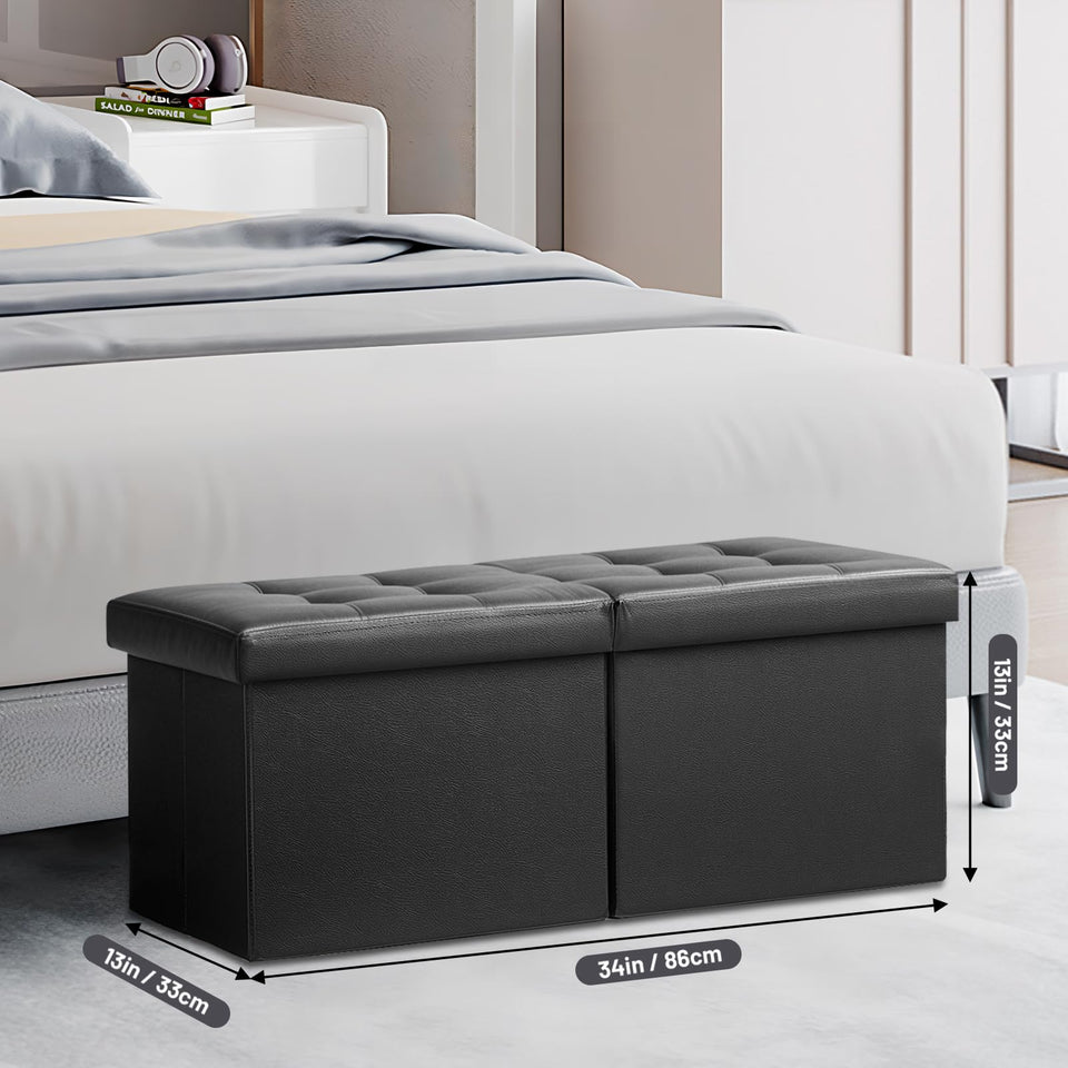 AmasSmile Footrest Ottoman Bench with Storage,34Inch Black Leather Footstool, Coffee Table, Padded Seat, Storage Chest,Blanket Store with Flipping Lid for Livingroom and Bedroom