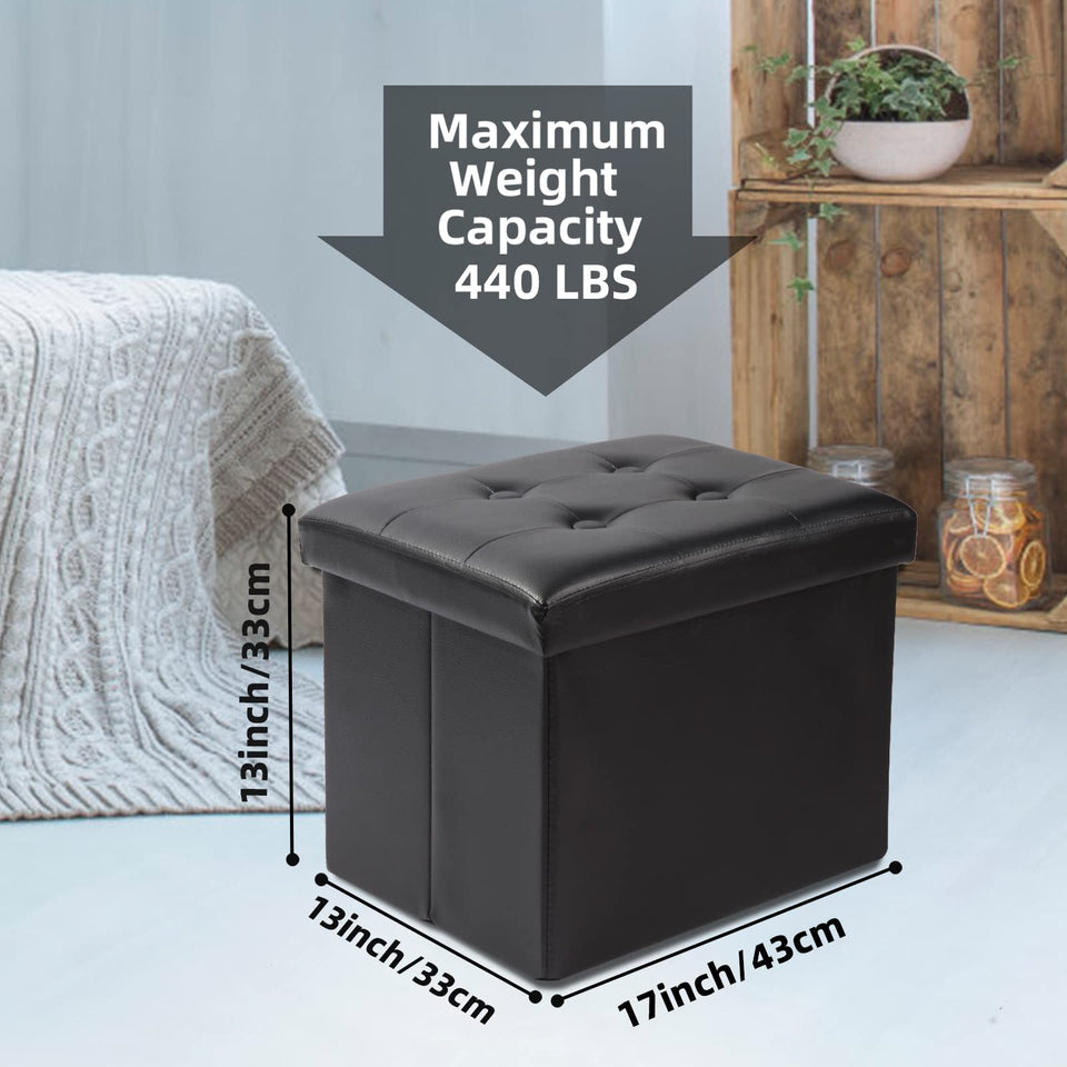 ALASDO Storage Ottoman Footrest Stool Small Ottoman with Storage Foldable Ottomans Foot Rest Footstool Bench for Living Room 17x13x13inches Grey