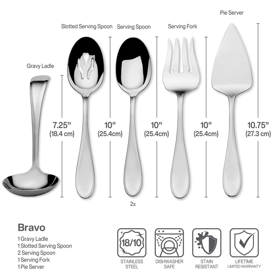 Mikasa Bravo 65-Piece Flatware Set for 12, 18/10 Stainless Steel Silverware with Full Service, Includes Forks, Knives, Spoons, and Serving Utensils