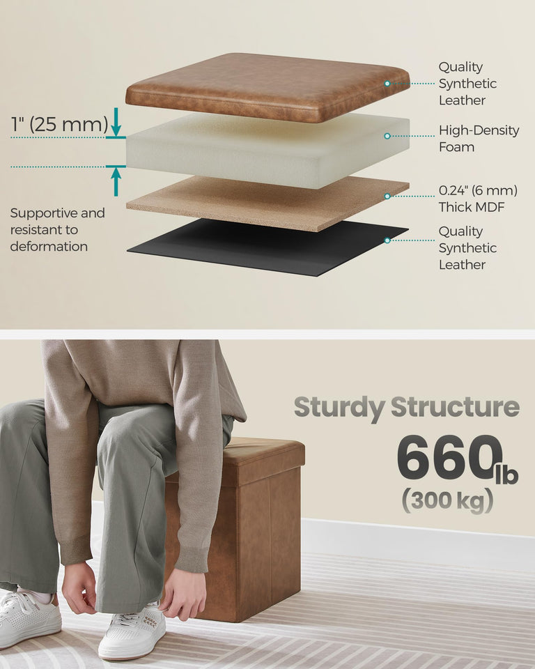 SONGMICS MAZIE Collection - 43 Inches Folding Storage Ottoman Bench, Ottoman with Storage, Foot Rest Stool, Load 660 lb, for Living Room, Synthetic Leather, Black ULSF701