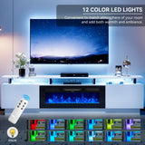 OneBlis 70" TV Stand for Living Room, Modern Entertainment Center & Media Console, Fits TVs up to 80", Storage Cabinet with Shelves, 36" Electric Fireplace with LED Flame (All Black)