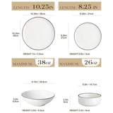 MALACASA Plates and Bowls Sets, 24 Pieces Modern Porcelain Dinnerware Set for 6 Ceramic Dishware Dishes White Kitchen Dinner Dining Ware Set wtih Black Rim Microwave and Dishwasher Safe, Series LUNA