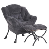LITA Lazy Chair with Ottoman, Modern Accent Leisure Upholstered Lazy Sofa Armchair, Contemporary Lounge Reading Chair with Armrests and a Side Pocket for Living Room, Bedroom & Small Space, Dark Grey