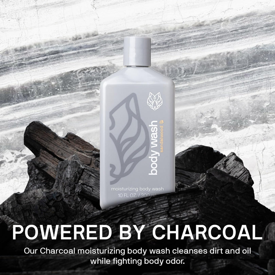 Black Wolf Salicylic Acid Body Wash for Men, 1 Liter - Men's Acne Body Wash - Charcoal Helps Reduce Acne Breakouts & Cleanse Your Skin - Full Coverage & Deep Clean Treatment - Men's Bodywash