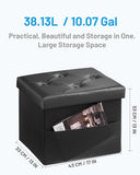 AmasSmile Storage Ottoman Folding Foot Rest Stool, Leather Footstool Bench, Short Ottoman Stool, Storage Foot Rest Store, Books (Black, 17" D x 13" W x 13" H)