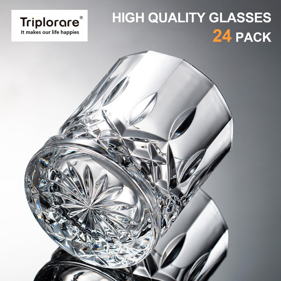 Triplorare Whiskey Glasses Set of 6, 11 OZ Old-Fashioned, Rum & Scotch Glasses